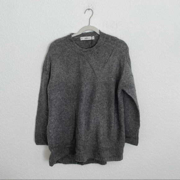 NWT ZARA Women’s Small Knit Gray Wool Long-Sleeve Scoop Neck Sweater Top - Picture 8 of 8